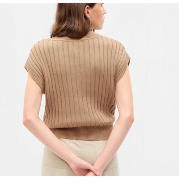 GAP Dolman Ribbed Sweater Vest Brown Small V Neck Cotton Knit Academia Office - Picture 3 of 6